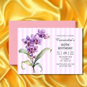 モダンなパープルオーキッドストライプの花柄 60歳の誕生日 招待状