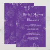 モダンなパープル 秋の落ち葉 フラワー ブライダルシャワー 招待状 (正面/裏面)
