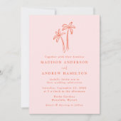 モダンなパームツリー ピンクQRコードオールインワン結婚式 招待状 (正面)