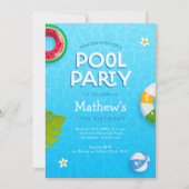 モダンなパームリーフの夏のプールパーティー招待状 招待状 (正面)