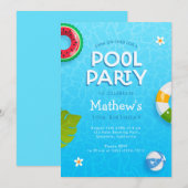 モダンなパームリーフの夏のプールパーティー招待状 招待状 (正面/裏面)