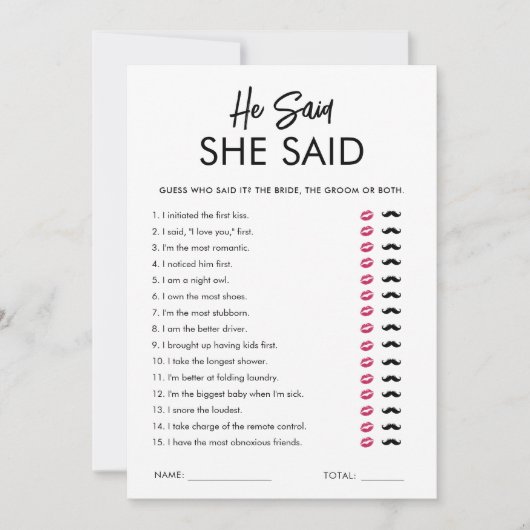 モダンなヒサイド・シャーサイド ブライダルシャワー ゲーム カード (正面)