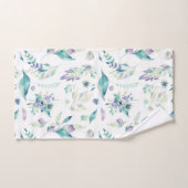 モダンなヒスイ緑のラベンダーの水彩画の花柄 ハンドタオル (ハンドタオル)