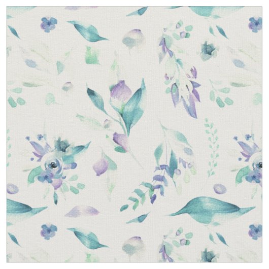 モダンなヒスイ緑のラベンダーの水彩画の花柄 ファブリック (クローズアップ)