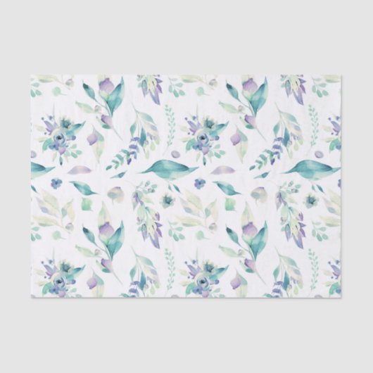 モダンなヒスイ緑のラベンダーの水彩画の花柄 薄葉紙 (正面)