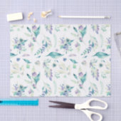 モダンなヒスイ緑のラベンダーの水彩画の花柄 薄葉紙 (クラフト)