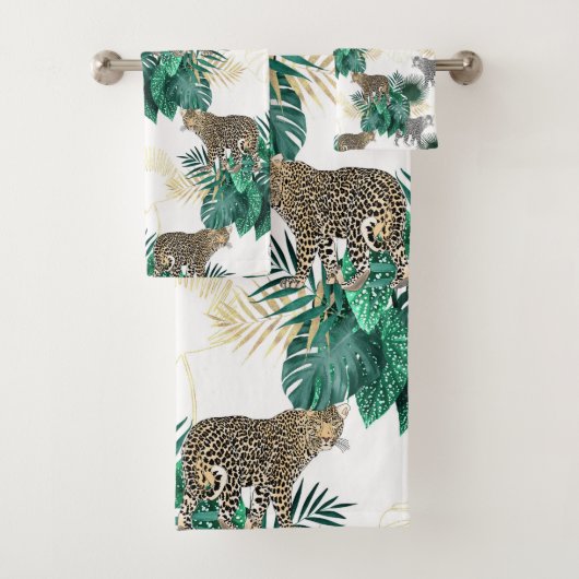 モダンなヒョウおよび熱帯葉のデザイン バスタオルセット (インサイチュ)