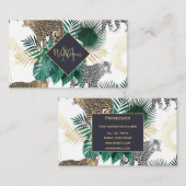 モダンなヒョウおよび熱帯葉のデザイン 名刺 (正面/裏面)