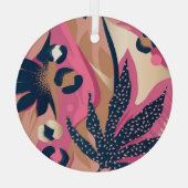 モダンなヒョウ柄、エキゾチックな花。 ガラスオーナメント (裏面)