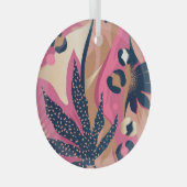 モダンなヒョウ柄、エキゾチックな花。 ガラスオーナメント (正面右)