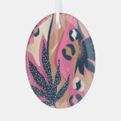 モダンなヒョウ柄、エキゾチックな花。 ガラスオーナメント (正面左)