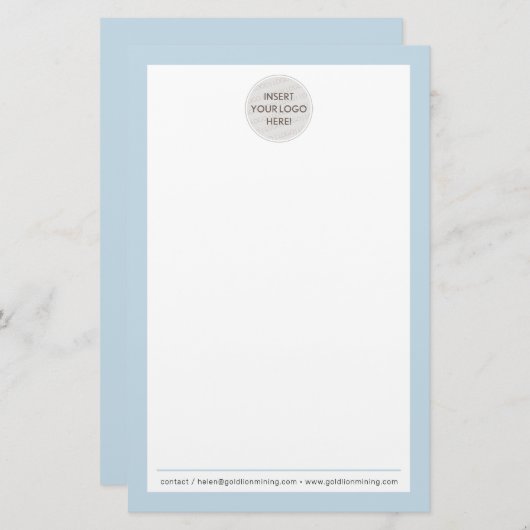 モダンなビジネススタイルのフォーマルで淡い青のロゴノート紙 便箋 (正面/裏面)