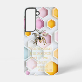 モダンなビッグスリークスタイルのハチと聖書 ピンク・イエロー・ブルー・ホワイトのハニカム模様 SAMSUNG GALAXY S22ケース