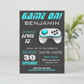 モダンなビデオゲームアクアキッズの誕生日パーティー 招待状 (スタンド正面)