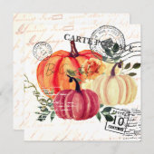 モダンなビンテージスタイルの水彩画のカボチャ 感謝祭 シーズンカード (正面/裏面)