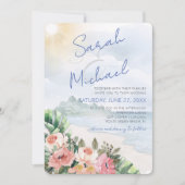 モダンなビーチとフラワーの結婚式招待状 招待状 (正面)