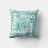 モダンなビーチのタイポグラフィパターン熱帯青 クッション (裏面)