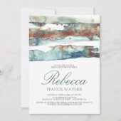 モダンなビーチの水彩画のあと波のブライダルシャワー 招待状 (正面)