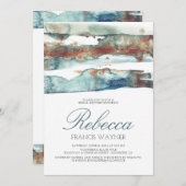 モダンなビーチの水彩画のあと波のブライダルシャワー 招待状 (正面/裏面)