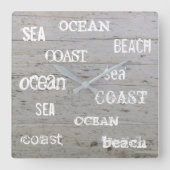 モダンなビーチの流木の海の手書きの原稿 スクエア壁時計 (正面)