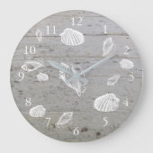 モダンなビーチの流木の海の海の貝 ラージ壁時計 (正面)