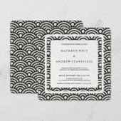 モダンなビーチウェディングのためのブラック+ホワイトのスタイリッシュな波 招待状 (正面/裏面)