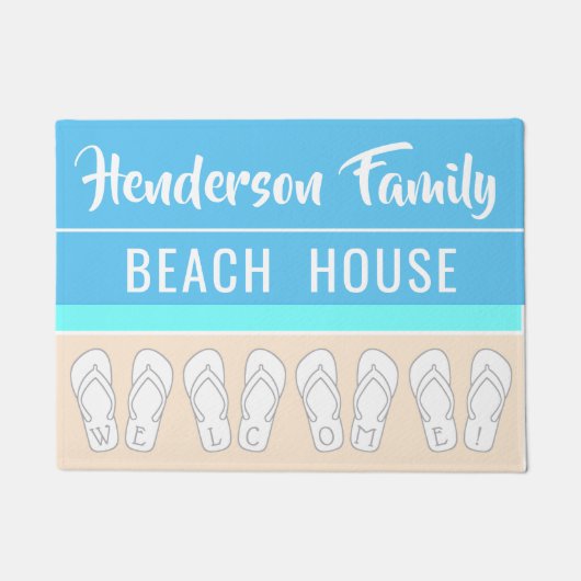 モダンなビーチハウスの家族休暇の家のテンプレート ドアマット (正面)