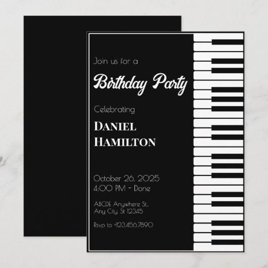 モダンなピアノ 招待状 (正面/裏面)