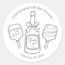 モダンなピックルボールとプロセッコのウェディングシャワーのお礼メッセージ ラウンドシール