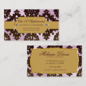 モダンなピンクおよびブラウンのダマスク織 名刺 (正面/裏面)