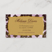 モダンなピンクおよびブラウンのダマスク織 名刺 (裏面)