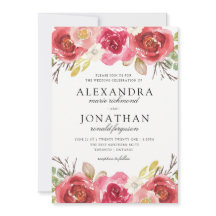 モダンなピンクおよび赤い結婚式招待状