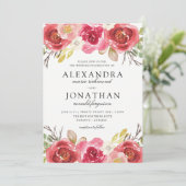 モダンなピンクおよび赤い結婚式招待状 招待状 (スタンド正面)