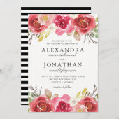 モダンなピンクおよび赤い結婚式招待状 招待状 (正面/裏面)