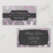 モダンなピンクおよび銀製のダマスク織 名刺 (正面/裏面)