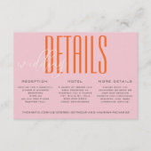 モダンなピンクとオレンジの結婚式招待状の詳細 エンクロージャーカード (正面)