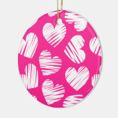 モダンなピンクとホワイトの落書きハートバレンタインデー セラミックオーナメント (左)