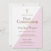 モダンなピンクとホワイトゴールドの初聖体拝領の少女 招待状 (正面)