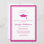モダンなピンクと白のスクリプト卒業写真 招待状 (正面)