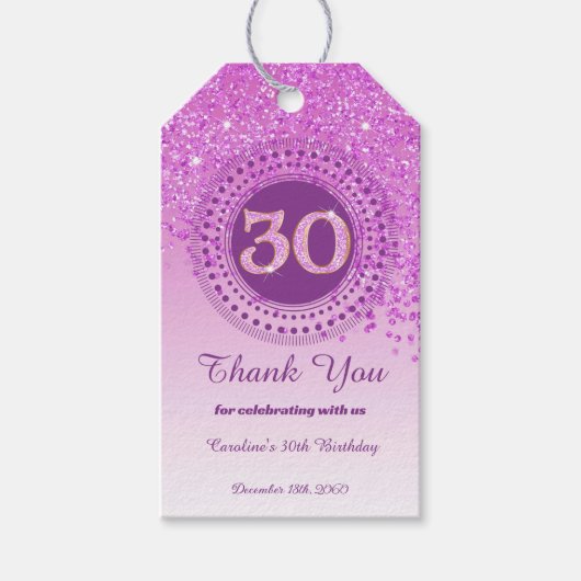 モダンなピンクのきらめき 30歳の誕生日 ギフトタグ (正面)