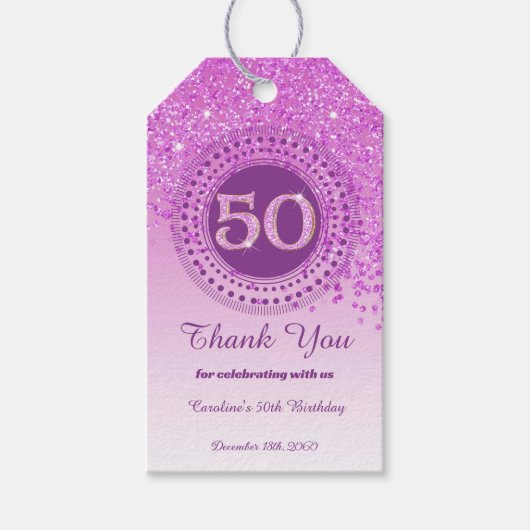 モダンなピンクのきらめき 50歳の誕生日 ギフトタグ (正面)