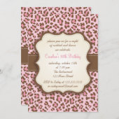 モダンなピンクのアニマルプリントのガーリーな誕生会 招待状 (正面/裏面)