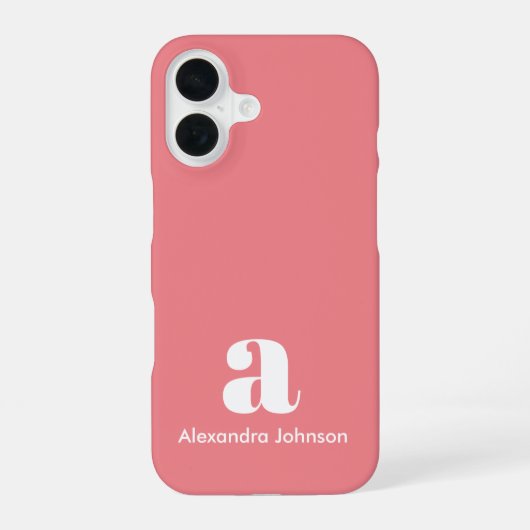モダンなピンクのイニシャルモノグラムデザイン iPhone 16ケース (裏面)