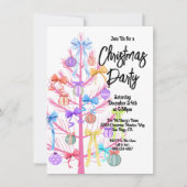 モダンなピンクのクリスマスツリーパーティー招待状 招待状 (正面)