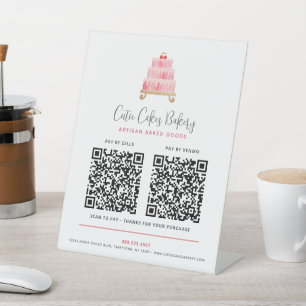 モダンなピンクのケーキ2QRコードペイスタンド 台座サイン