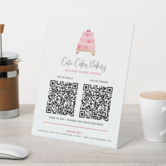 モダンなピンクのケーキ2QRコードペイスタンド 台座サイン (インサイチュ)