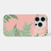 モダンなピンクのシダの葉のボタニカルセージグリーン iPhoneケース (裏面横)
