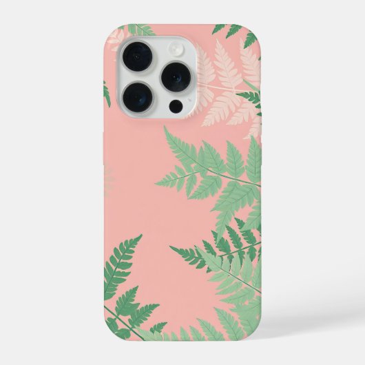 モダンなピンクのシダの葉のボタニカルセージグリーン iPhoneケース (裏面)