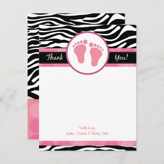 モダンなピンクのシマウマのベビーシャワーはノート感謝していしています ノートカード (正面/裏面)