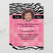 モダンなピンクのシマウマの写真の誕生日の招待状 招待状 (正面/裏面)